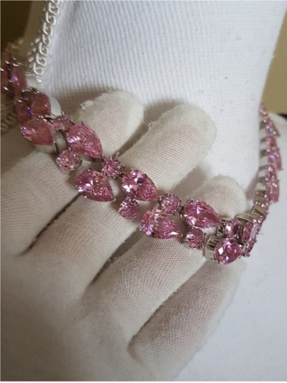 Swarovski Elements Pink Teardrop & Round Gemstone Statement Necklace & Studs NEW - Picture 12 of 17